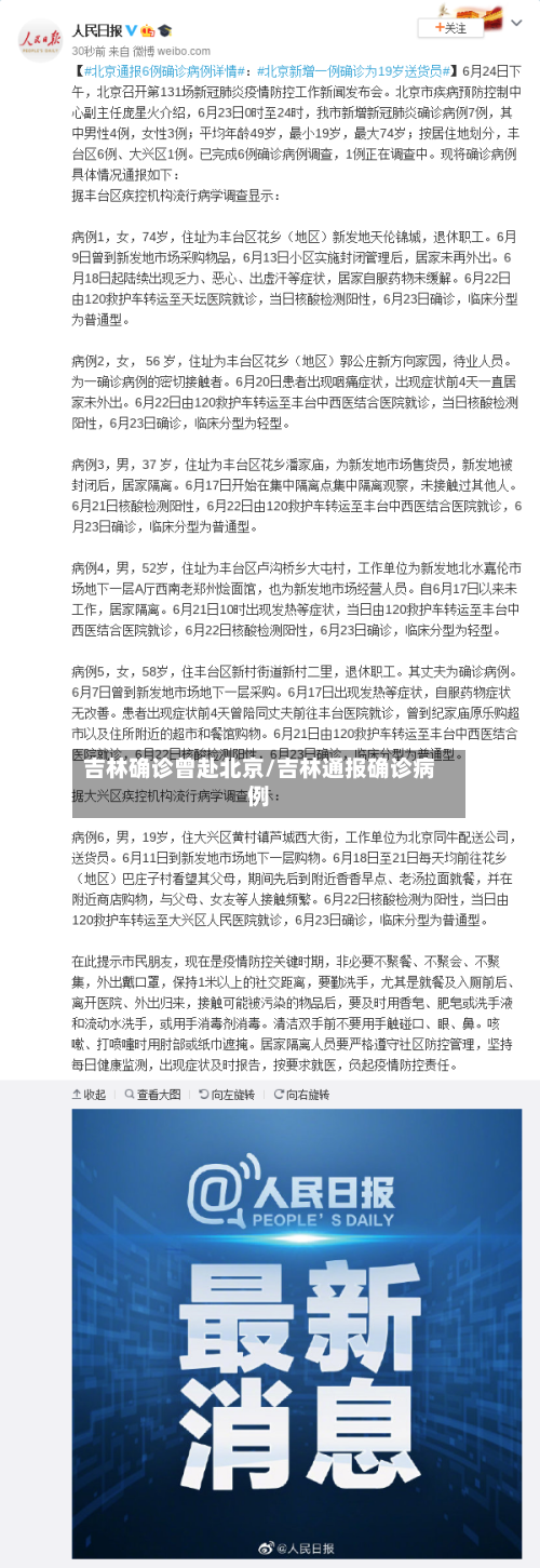 吉林确诊曾赴北京/吉林通报确诊病例