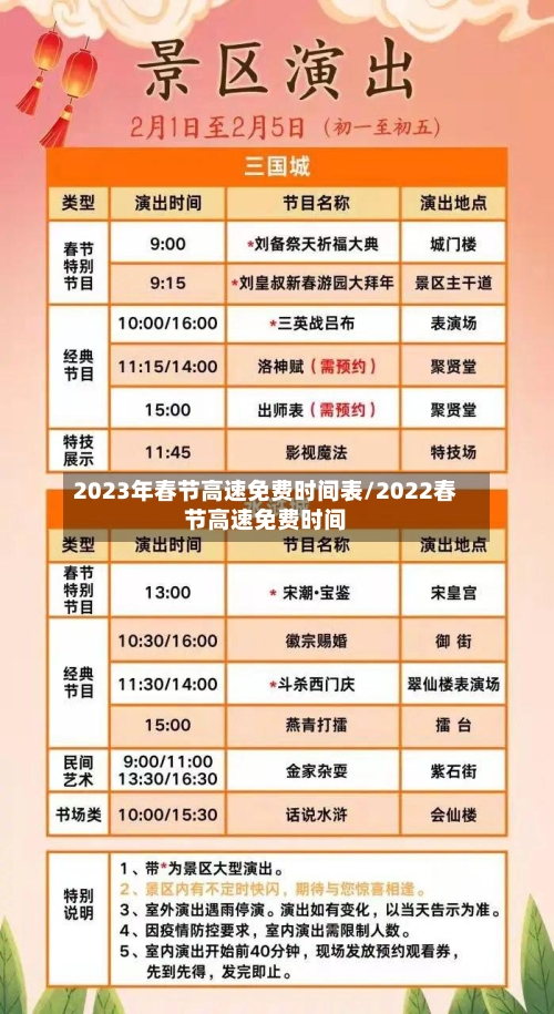 2023年春节高速免费时间表/2022春节高速免费时间