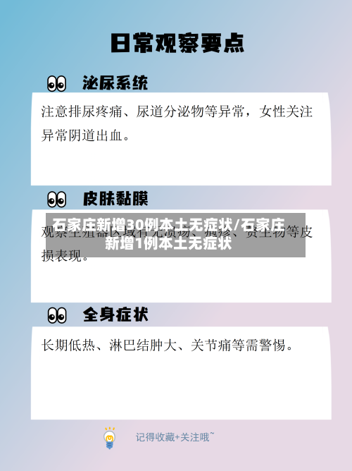 石家庄新增30例本土无症状/石家庄新增1例本土无症状